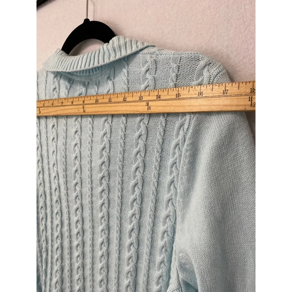 Talbots Cable Knit Sweater Womens XLp Light Blue V-Neck Collared Cotton Pullover